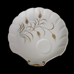 Vintage Lefton China Gold Wheat Snack Plate Scalloped Edge USA